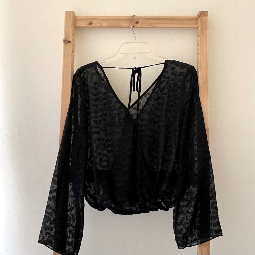 WAYF Black Blouse - Sheer Top
